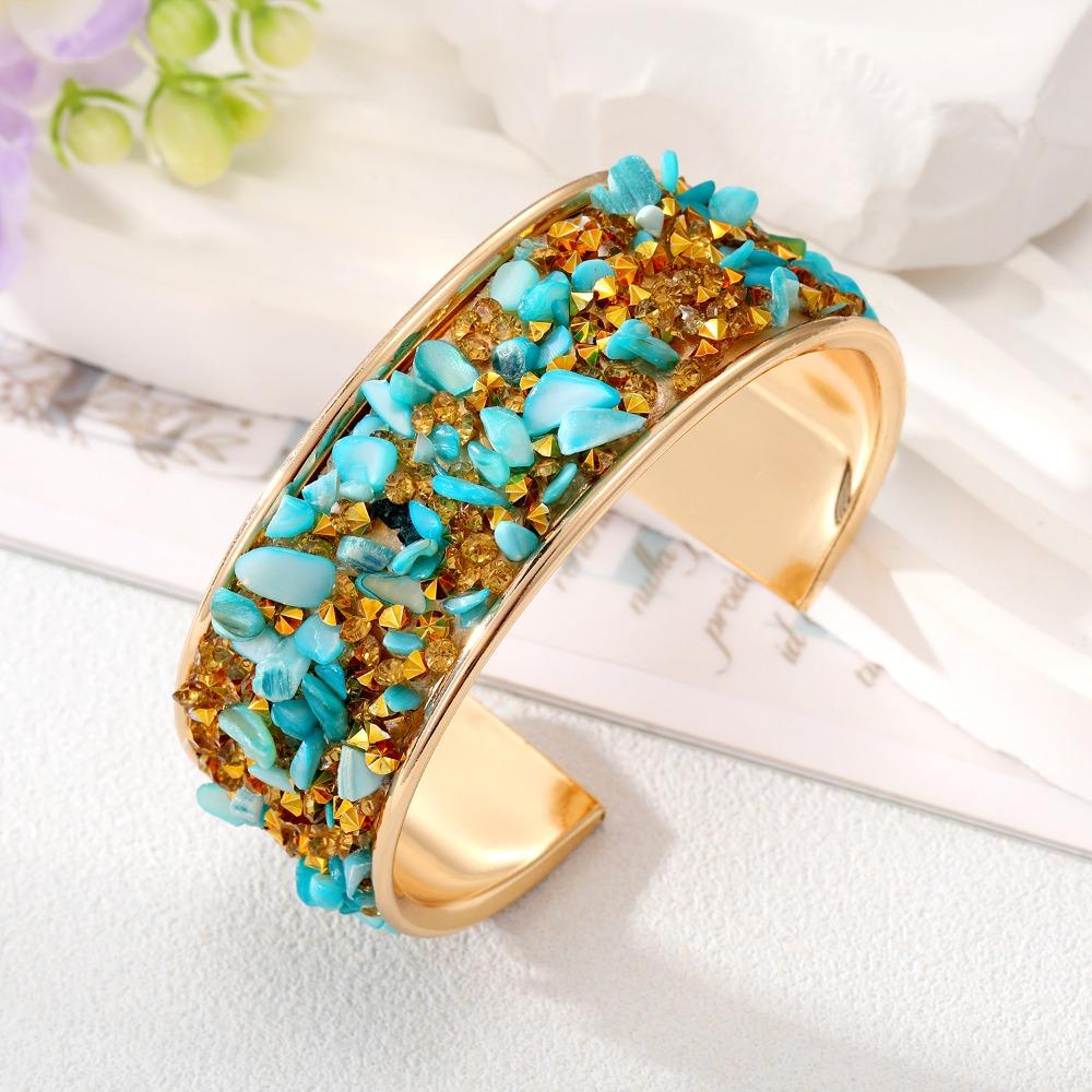 Zircon Cuff Bangles Stone Exaggerated Bracelet Fashion Wide Open Bangle Women