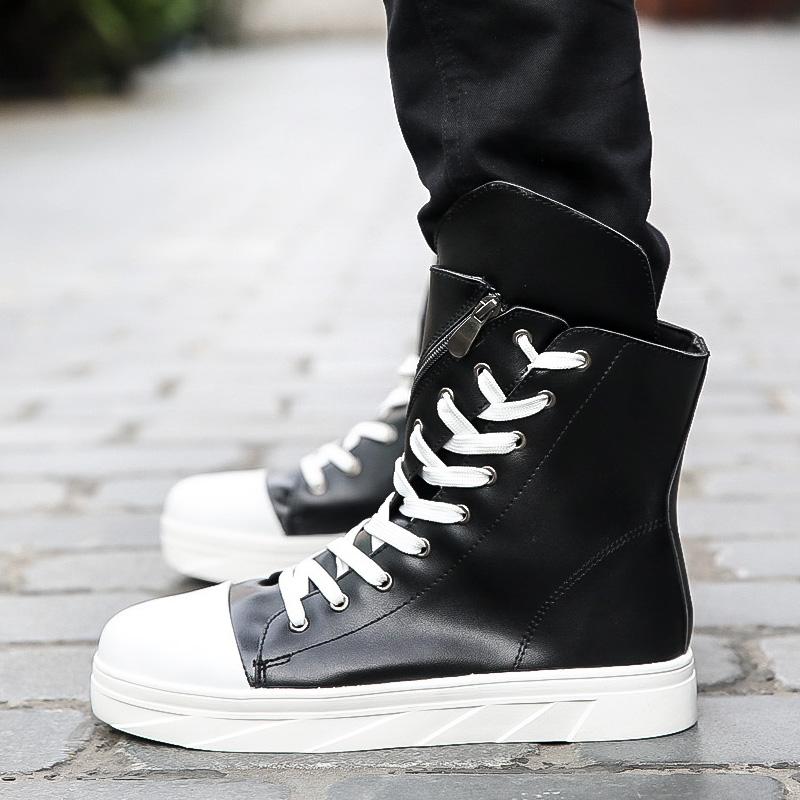 Новые ботинки Мужские Британский стиль Белые кроссовки с высоким верхом Обувь для мужчин Панк Ботильоны Модные Мотоциклетные ботинки Вулканизированная обувь Мужская