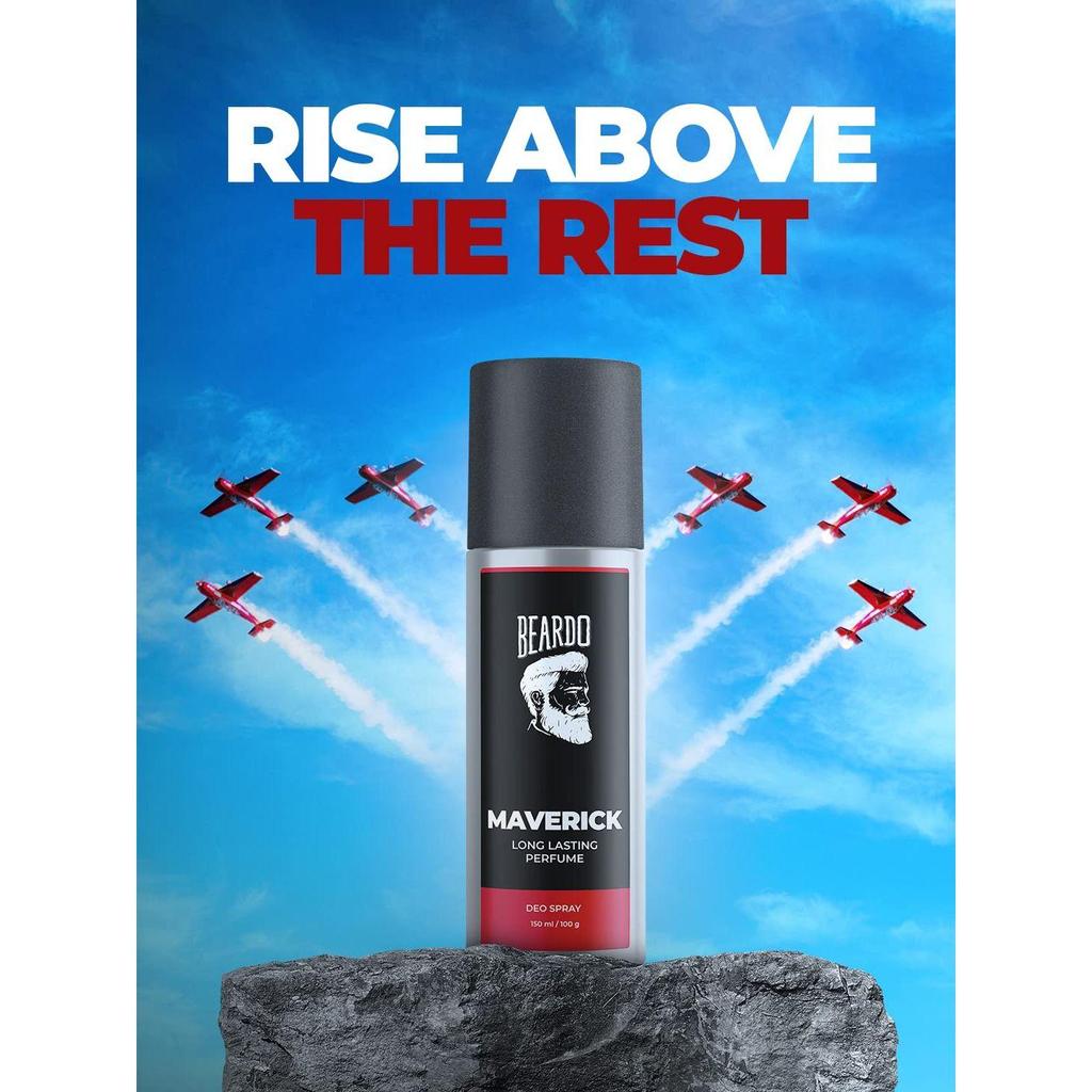 Парфюмированный спрей для тела Beardo для мужчин - MAVERICK | Ароматическая свежесть | No Gas Deo для мужчин | Стойкий дезодорант для мужчин | Подарок для мужчин, 150мл
