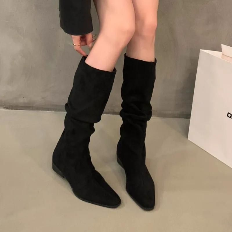 2024 Hot Sale Shoes for Women Sleeve Women's Boots Autumn Winter Pointed Toe Warm Solid High Tube Low-heeled Fashion Boots