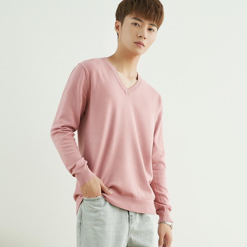 Осенне-зимний мужской вязаный свитер с V-образным и круглым вырезом, простой, в стиле «ветреный полевой», однотонный, деловой свитер.