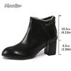 New 2025 Autumn Women's Ankle Boots PU Black Beige Chunky Heel Round Toe Short Boots Elegant Botines Mujer Comfortable Size35-42