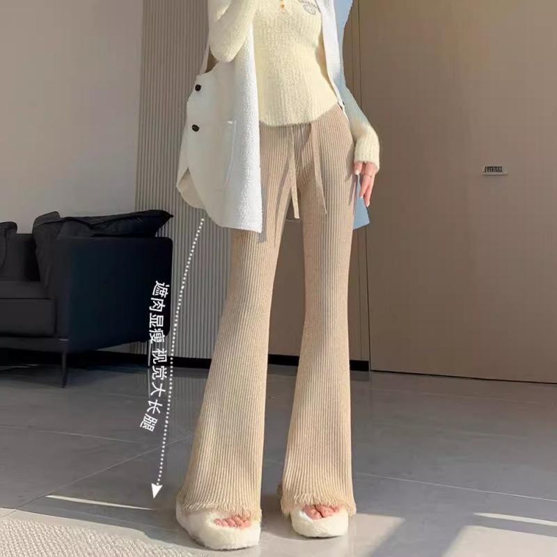 Женские осенне-зимние трикотажные утолщенные прямые брюки с высокой талией