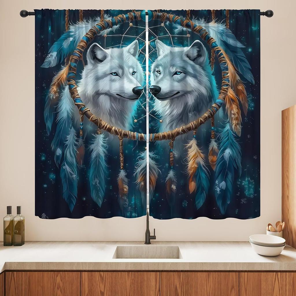 Blackout Wolf Curtains Retro Nature Wildlife Drapes Aurora Forest Wolves Animal Pattern Window Treatments Curtain Living Made Of Polyester Washable