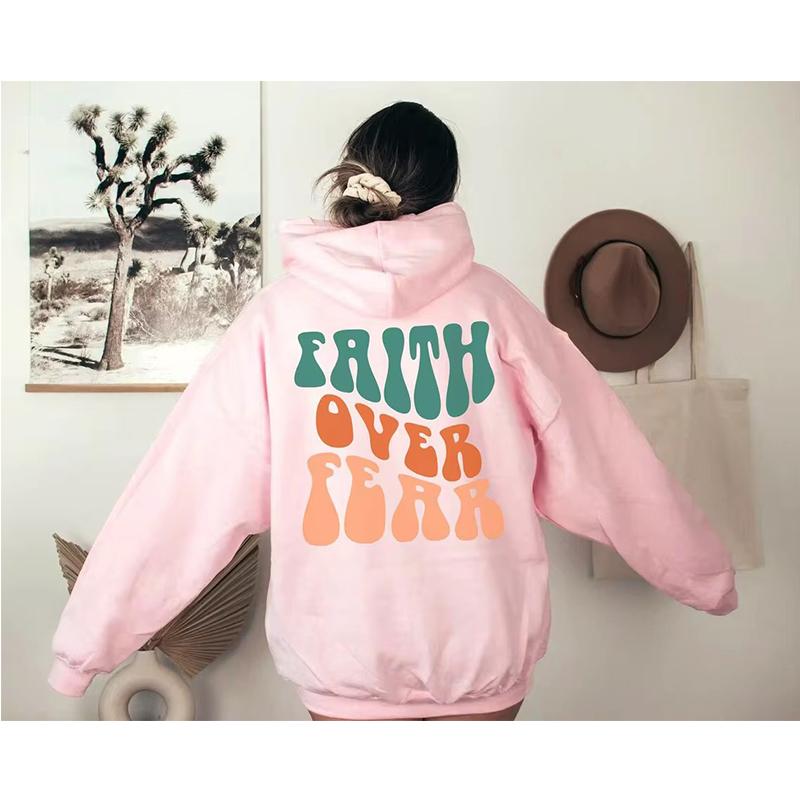 Colored Faith Over Fear Christian Hoodie Retro Women Long Sleeve Jumper Inspirational Pullovers