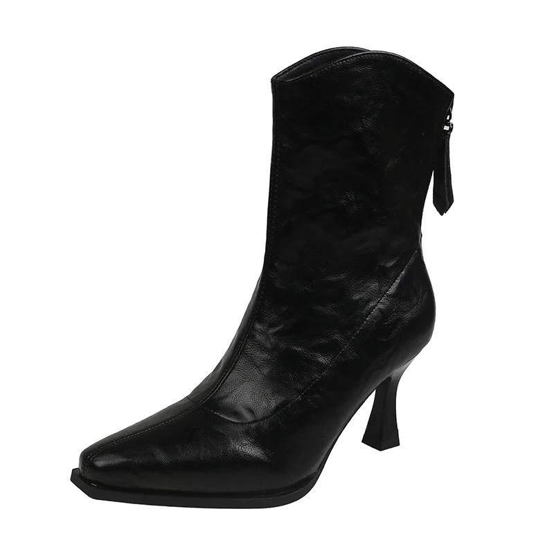 Женские тонкие ботильоны, модные элегантные туфли с острым носком из мягкой кожи, на тонком высоком каблуке, осень-зима, женские короткие ботильоны Morder