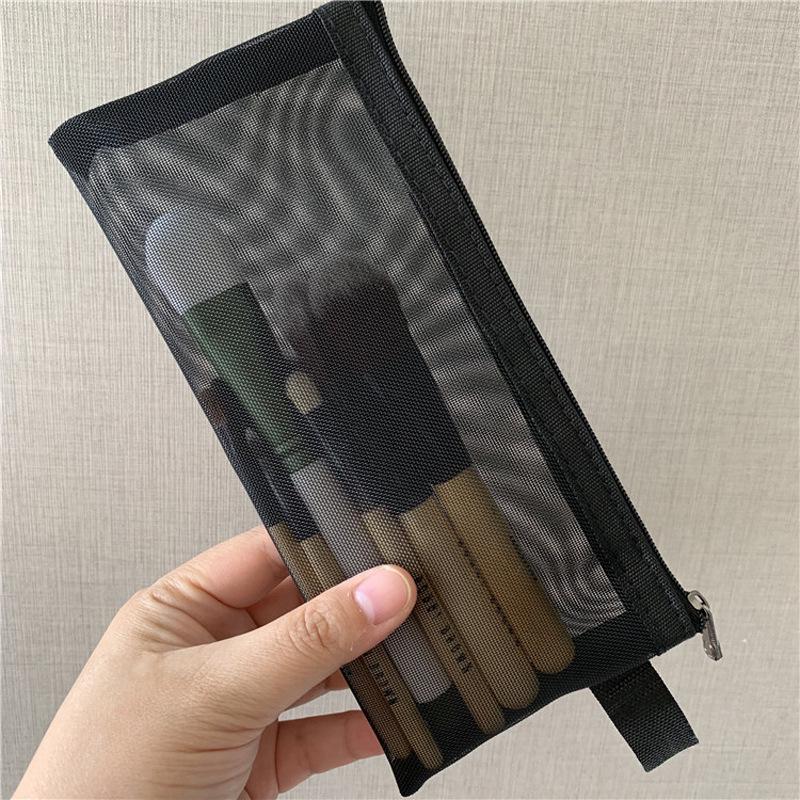 Набор черных сетчатых косметичек: Хранилище для помады и средств для макияжа с боковым открыванием, портативное, больших, средних, маленьких размеров