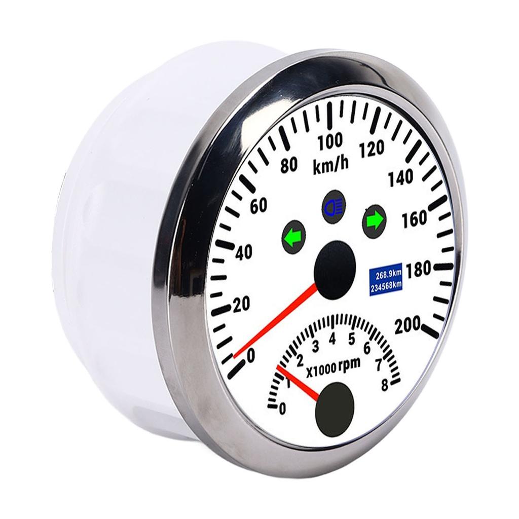 85mm 200km H GPS Speedometer 0‑8000rpm Tachometer Gauge LCD Red Backlight Waterproof for 12V 24V Car Boat Yacht RV