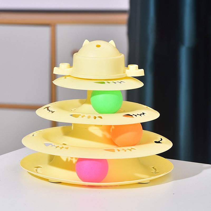 Funny 4-Layer Rotatable Track Amusement Plate Cat Toy Amusing Cat Stick Cat Intelligence Interactive Training Balls Toys