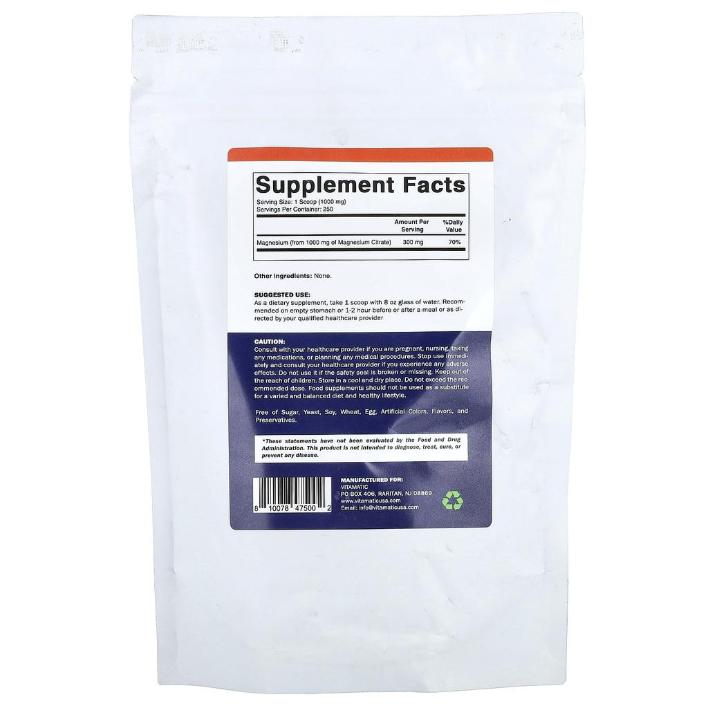 Vitamatic Magnesium Citrate Powder, 250g (8.8oz)