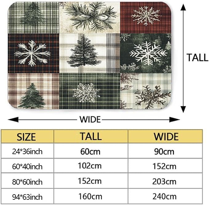 Area Rugs - Plaid Washable Carpet for Living Room Bedroom, Holiday Decor Christmas Rug, Christmas Tree Snowflake Winter Rug