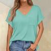 Женские топы с коротким рукавом, рубашки с v-образным вырезом и нагрудными карманами, свободные повседневные базовые футболки, летняя одежда