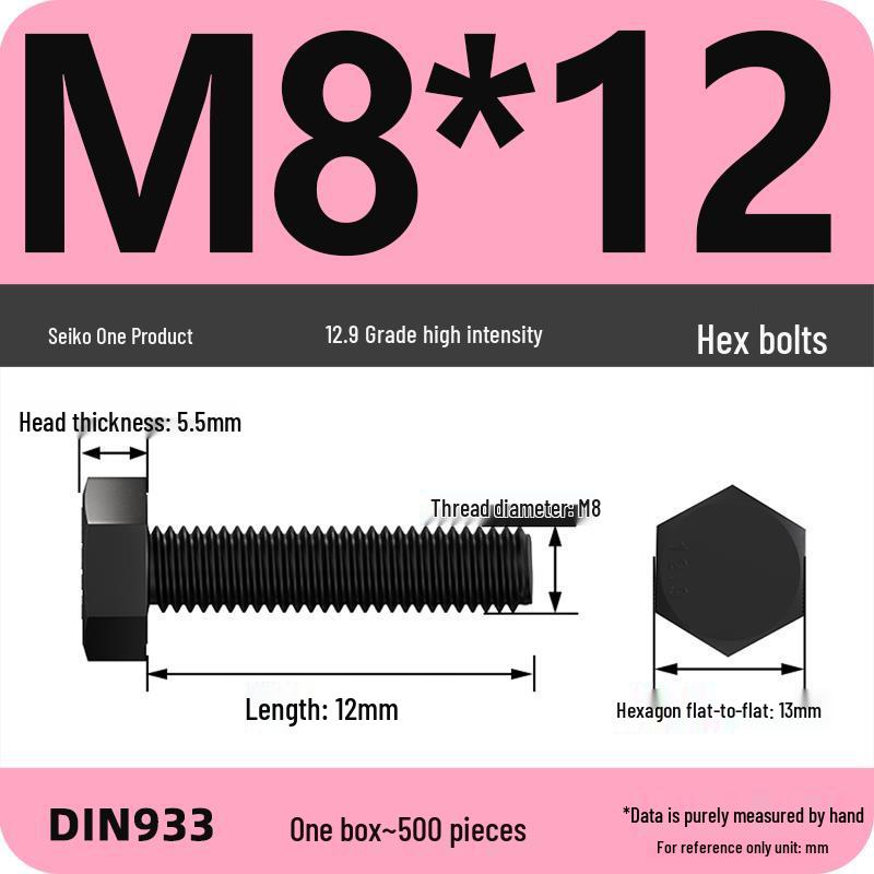 Набор шестигранных болтов высокой прочности Класса 12.9: Размеры M4-M16