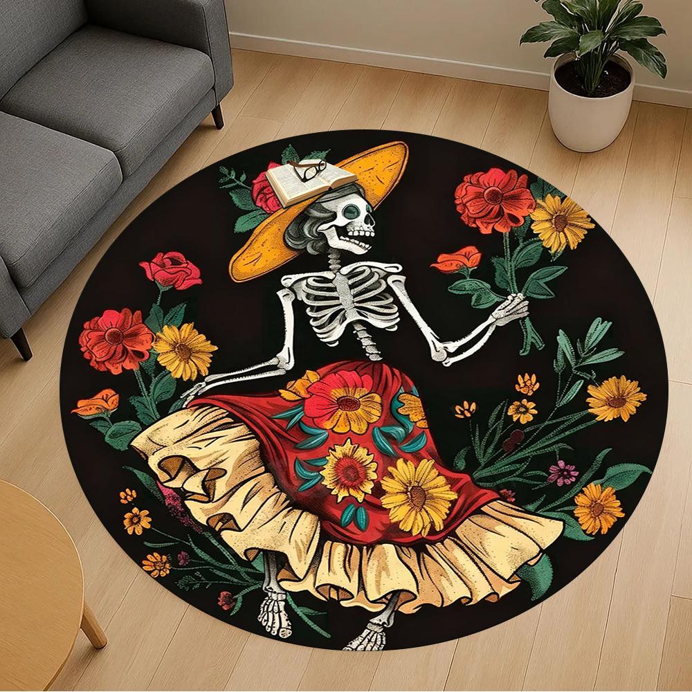 1PC skeleton flowers Office Round Area Rug, Under Office Chairs Bedroom Living Room Home Decor, Carpet for Office -1110167