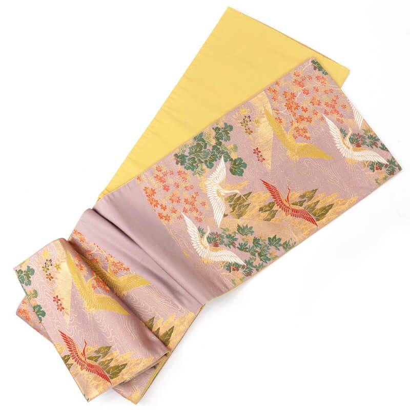 Used Fukuro Obi, Fukuro Obi, Formal, Pure Silk, Six Patterns, Pink, Crane, Auspicious Pattern, Toyama, Celebration, Length 435 cm, Width 31 cm,