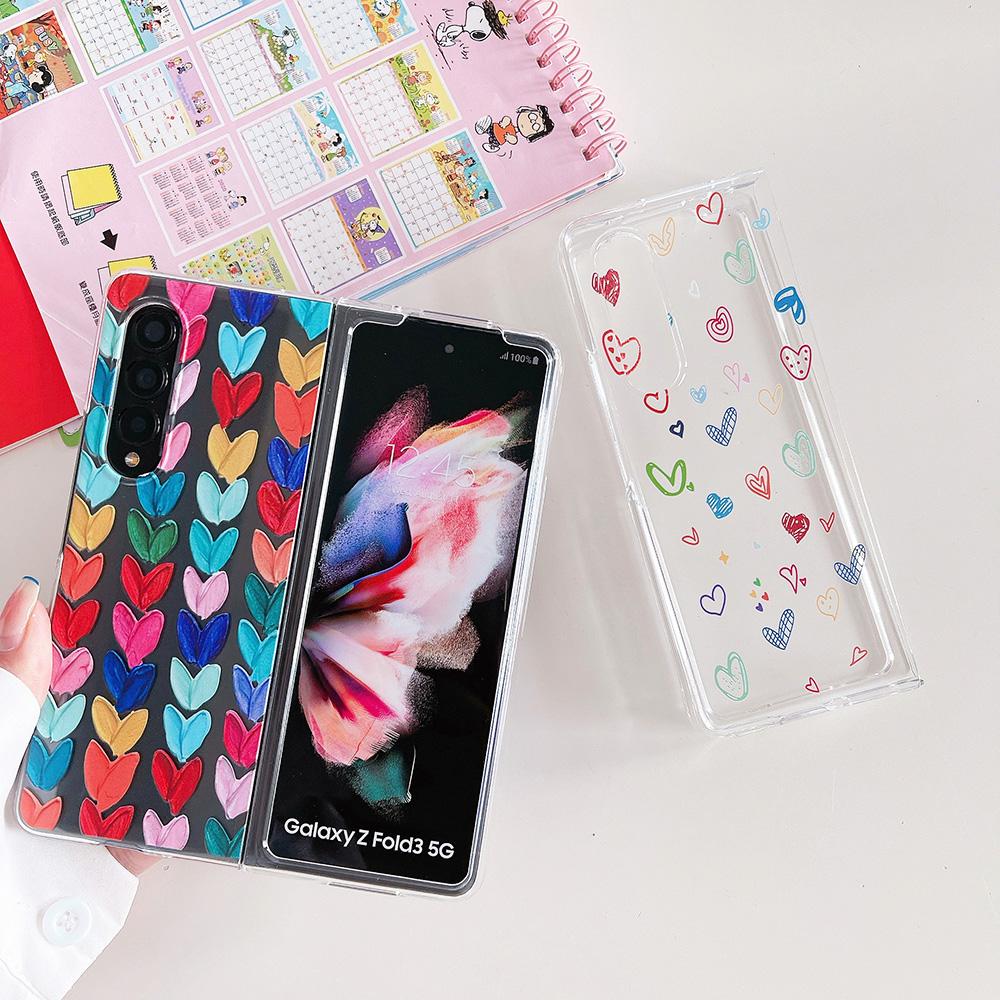 Женский милый красочный чехол с сердечком для телефона Samsung Galaxy Z Fold 4 3 5g, прозрачный жесткий чехол для ПК Z Fold3