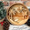 Tropical Palm Trees and Leaves Wooden Sign, Round Wall Decor, Weather Resistant Door Hanger, Wreath Decor