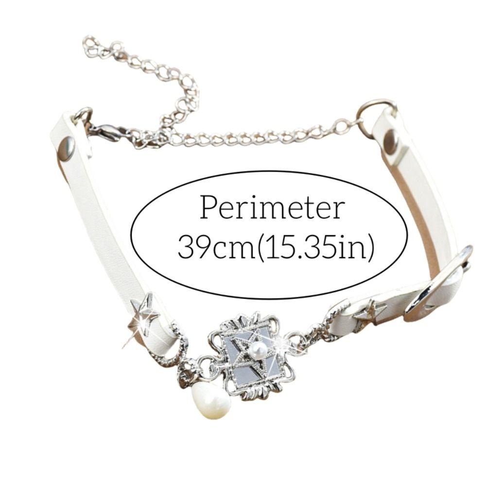 Metal Y2K Star Choker Exaggerate Buckle Pearl Pendant Necklace Collarbone Chain Women Daily