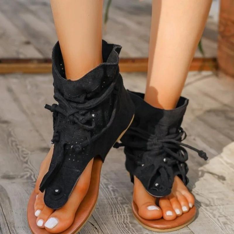 Модные ретро-сандалии с кисточками, женские летние туфли на плоской подошве в стиле бохо, женские модные легкие сандалии на шнуровке, новинка 2024 года, женская обувь