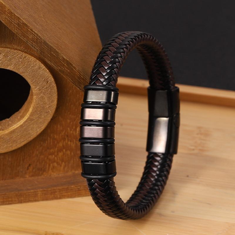 Антистатический браслет - Кожаный антистатический браслет из нержавеющей стали - Магнитный плетеный браслет в ретро-стиле
