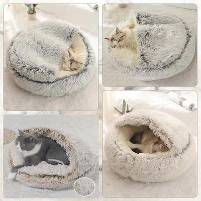 Кровать для домашних животных, спальный мешок для кошек и собак, кошачье гнездо, будка для маленьких собак, зимняя длинная плюшевая круглая подушка, домик для кошек и собак, теплая корзина для домашних животных