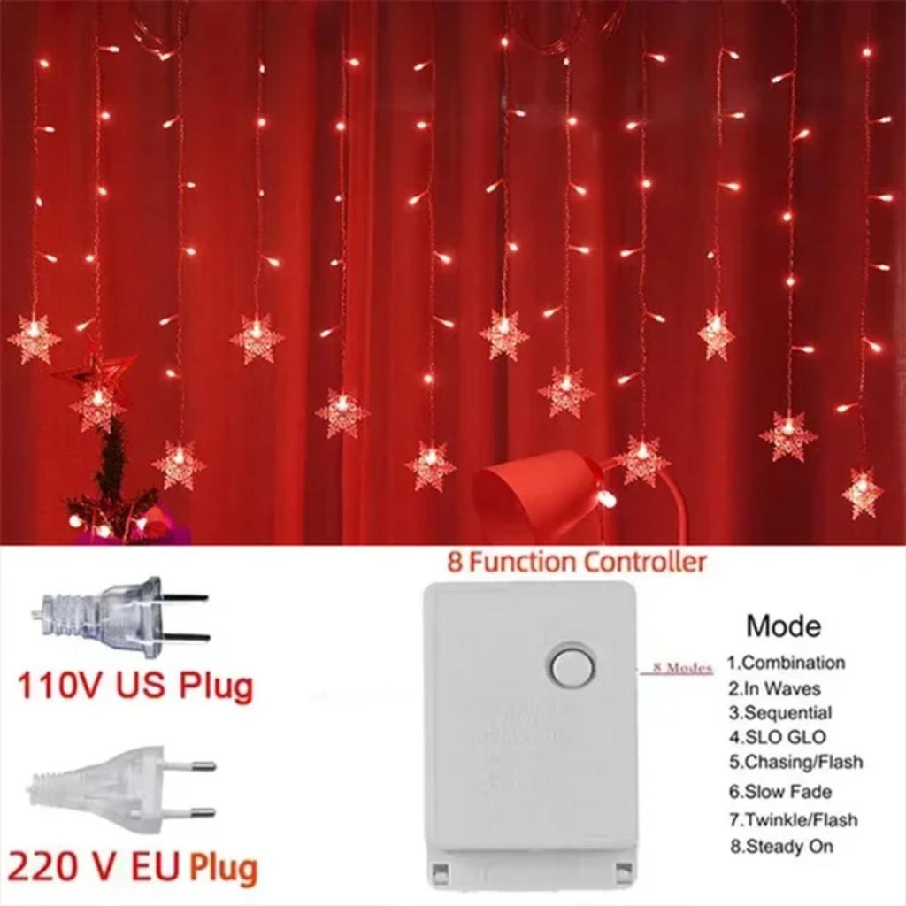 New 3M Christmas Light  Snowflake Curtain Icicle Fairy String Lights Outdoor Garland  Party Garden 2024  Year Decoration