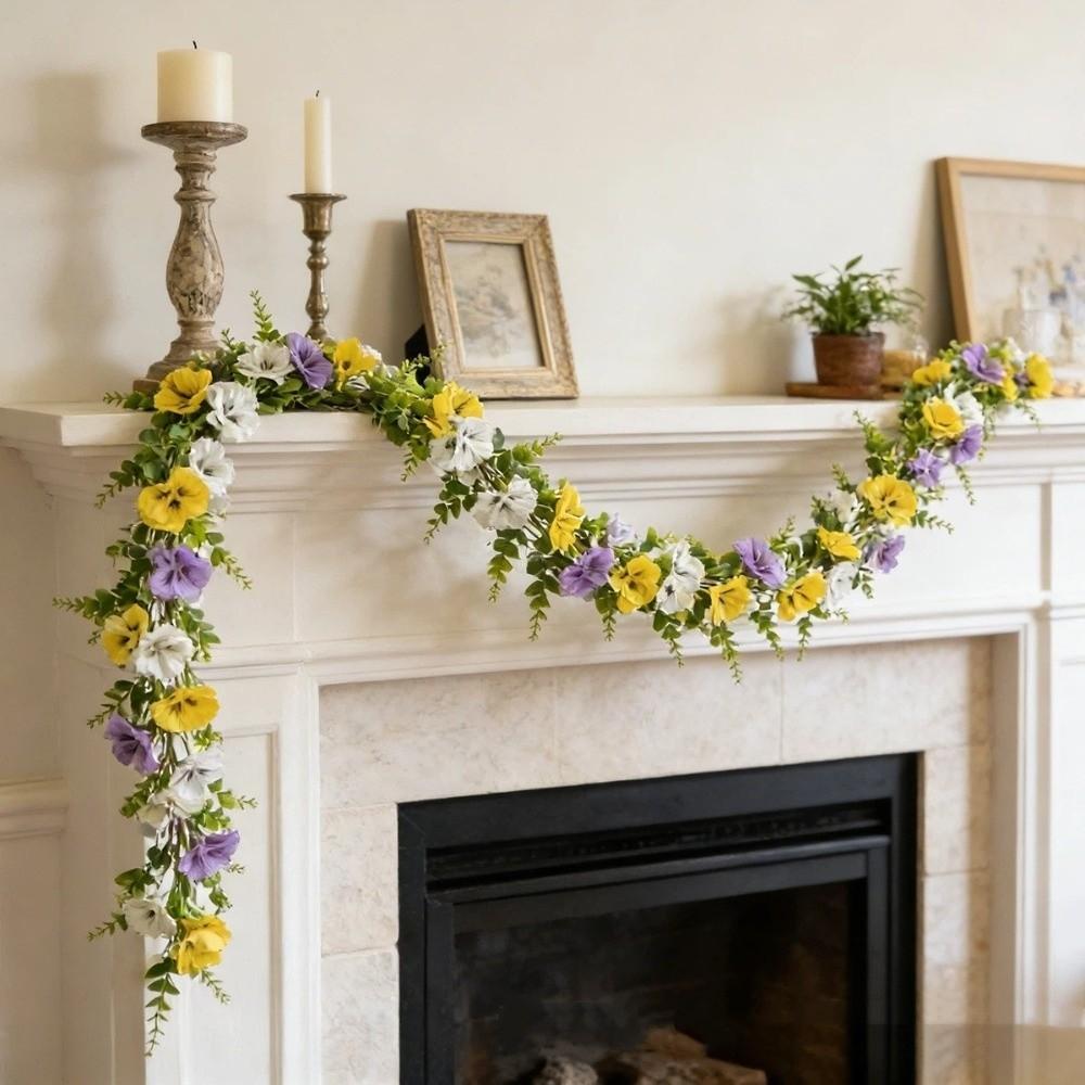 UV Resistant Artificial Pansy Vines Flexible Fake Flower Vines Eucalyptus Leaf Garland  Home Mantle