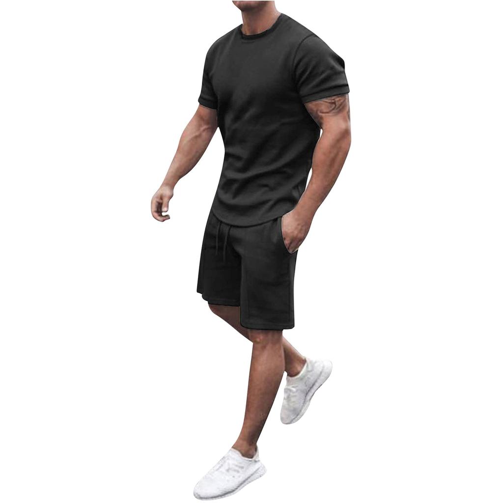 Мужские комплекты из 2 предметов, летние повседневные футболки с короткими рукавами и классические спортивные шорты, комплект спортивного костюма