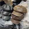 Autumn New Washed PU Leather Octagonal Cap Women's Literary Retro Casual Fashion Newsboy Hat