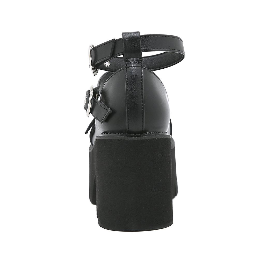 Gdgydh Женские туфли Мэри Джейн на платформе на массивном каблуке с весенней крестообразной повязкой Kawaii Cospaly с пряжкой в форме сердца