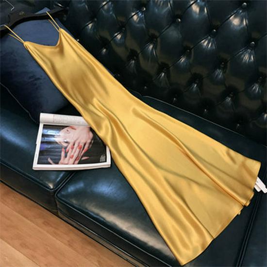 032 Женское платье-трапеция большого размера из атласа с подтяжками - Летний французский стиль