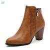 Autumn and Winter European and American High-heeled Thick-heeled Side Zipper Short Women's Large-size Women's Shoes