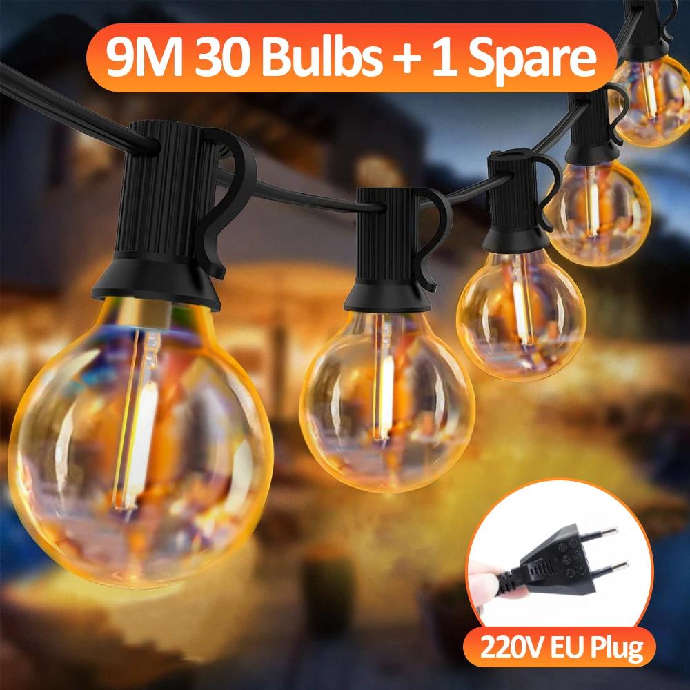 Светодиодные гирлянды G40 Globe String Lights Outdoor EU Plug, пластиковые лампочки IP65, гирлянды для балкона, гирлянды для украшения свадебной рождественской вечеринки