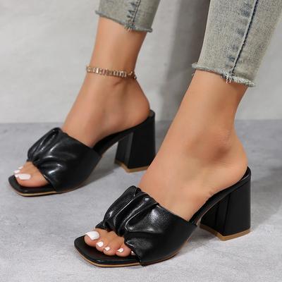 Модная Элегантная Женская Летняя Уличная Обувь Удобные Шлепанцы из ПУ Кожи с Дизайном Клипсы для Пальца Модные Сандалии на Квадратном Низком Каблуке