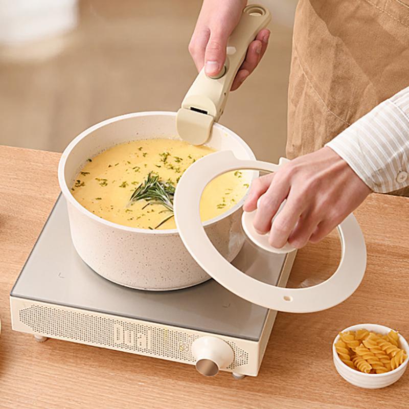 Съемная ручка Набор посуды Гранитное покрытие Антипригарные кастрюли Кастрюля для молока Сковорода Сотейник Компактный кухонный набор Штабелируемое хранение Индукционная плита Кастрюля