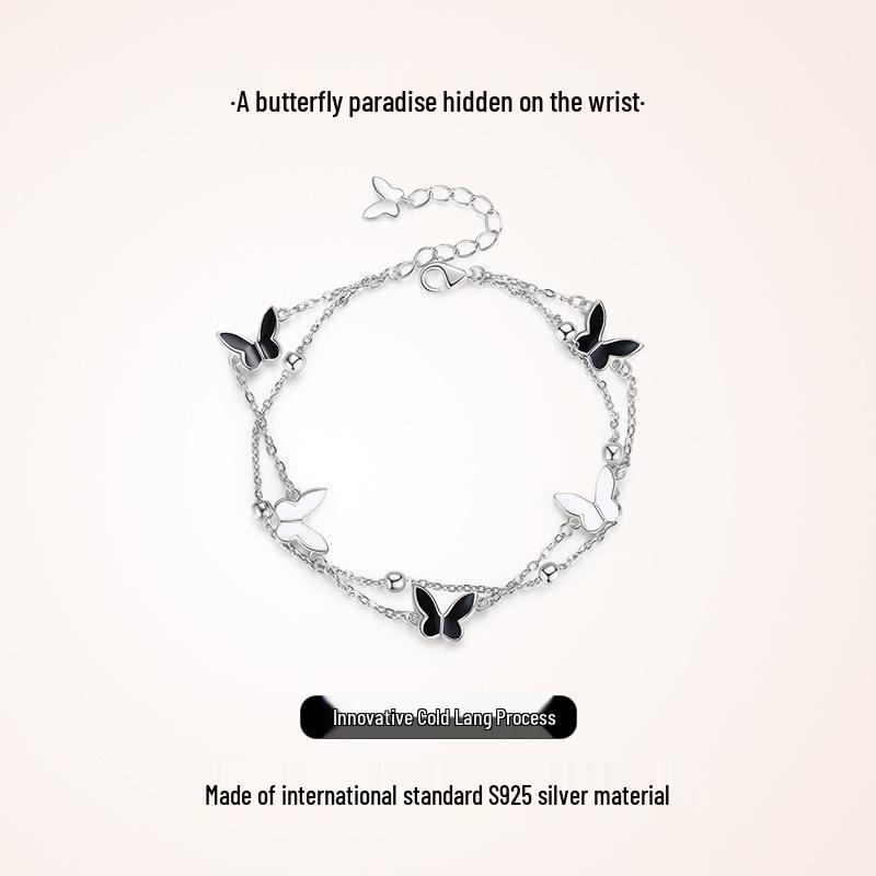 Butterfly 925 Silver Bracelet for Women - 18k Rose Gold, Niche Design, Ideal Student Gift for Christmas or Valentine's Day.