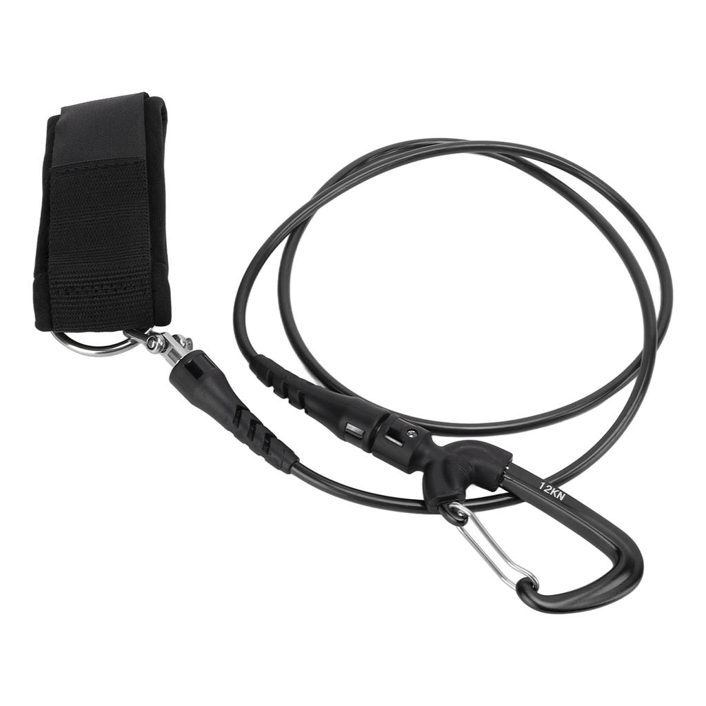 Freediving Lanyard Leash Diving Safety Rope Cable with Wristband Carabiner for Underwater SportsBlack