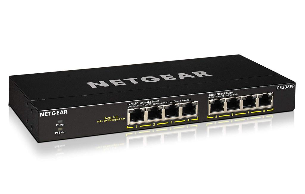 NETGEAR Tabletop Compact Unmanaged Switching Hub GS308PP Gigabit 8 Ports 8 Ports Silent Fanless Power Saving Design 3 Year Warranty (PoE+ 83W)