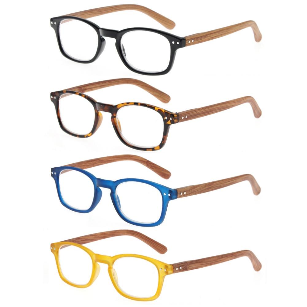 MODFANS 4 Pairs -Reading Glasses Fashion Readers Frame Spring Hinge For Men Women