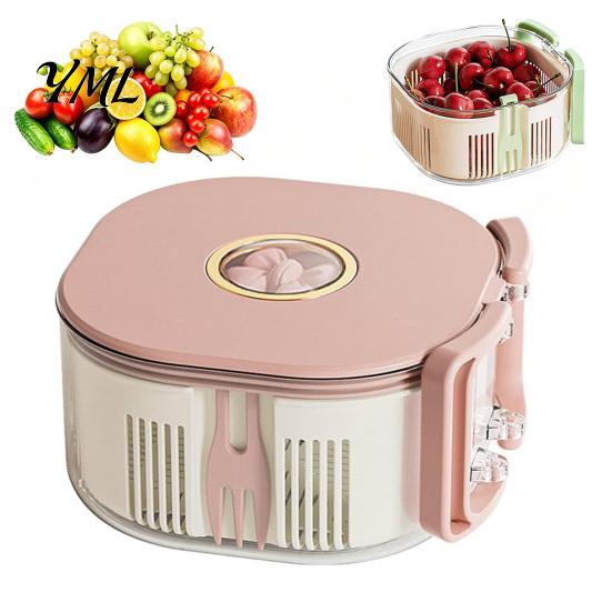 Rotating Berry Rinser for Strawberries Fruit Washing Bowl, with Strainer And Fork, Multifunctional Portable Drain Outdoor Rinse Bowl Basket,