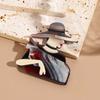 Large Women Portrait Pin Acrylic Coat Badge Cute Lady with Hat Brooch  Clothing Accessories