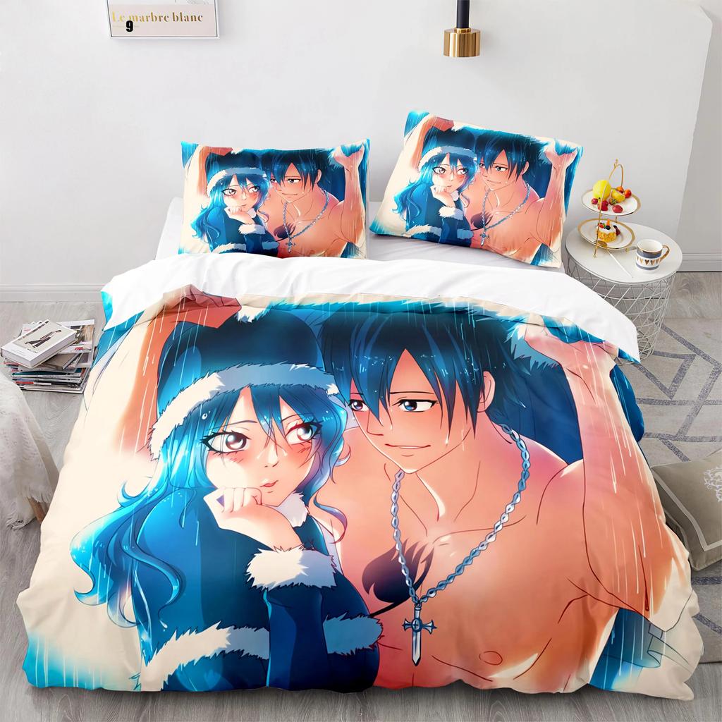Комплект постельного белья Fairy Tail Natsu с 3D-печатью, пододеяльник, одеяло для спальни, одинарный, полуторный, королевский размер, пододеяльник, домашний текстиль
