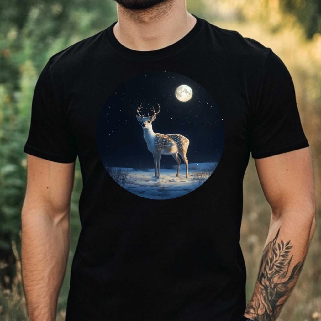 T-Shirt Herren Hirsch im Mondlicht Motiv Baumwolle Größe XS bis 5XL