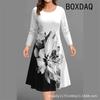 Осеннее женское платье с длинным рукавом, круглым вырезом, повседневное, с 3D винтажным цветочным принтом, А-силуэта, ретро, элегантное, женское платье