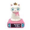 Digital Night Light Alarm Clock - Cat - 3D Light and Sound - White and Pink - Children