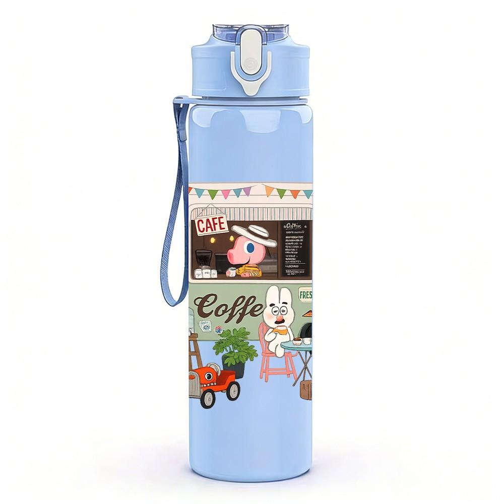 1PC Travel Van Camping Print 750ml Color Plastic Sports Water Bottle Leakproof Flip Straw Lid Suitable for Sports Office Home Use