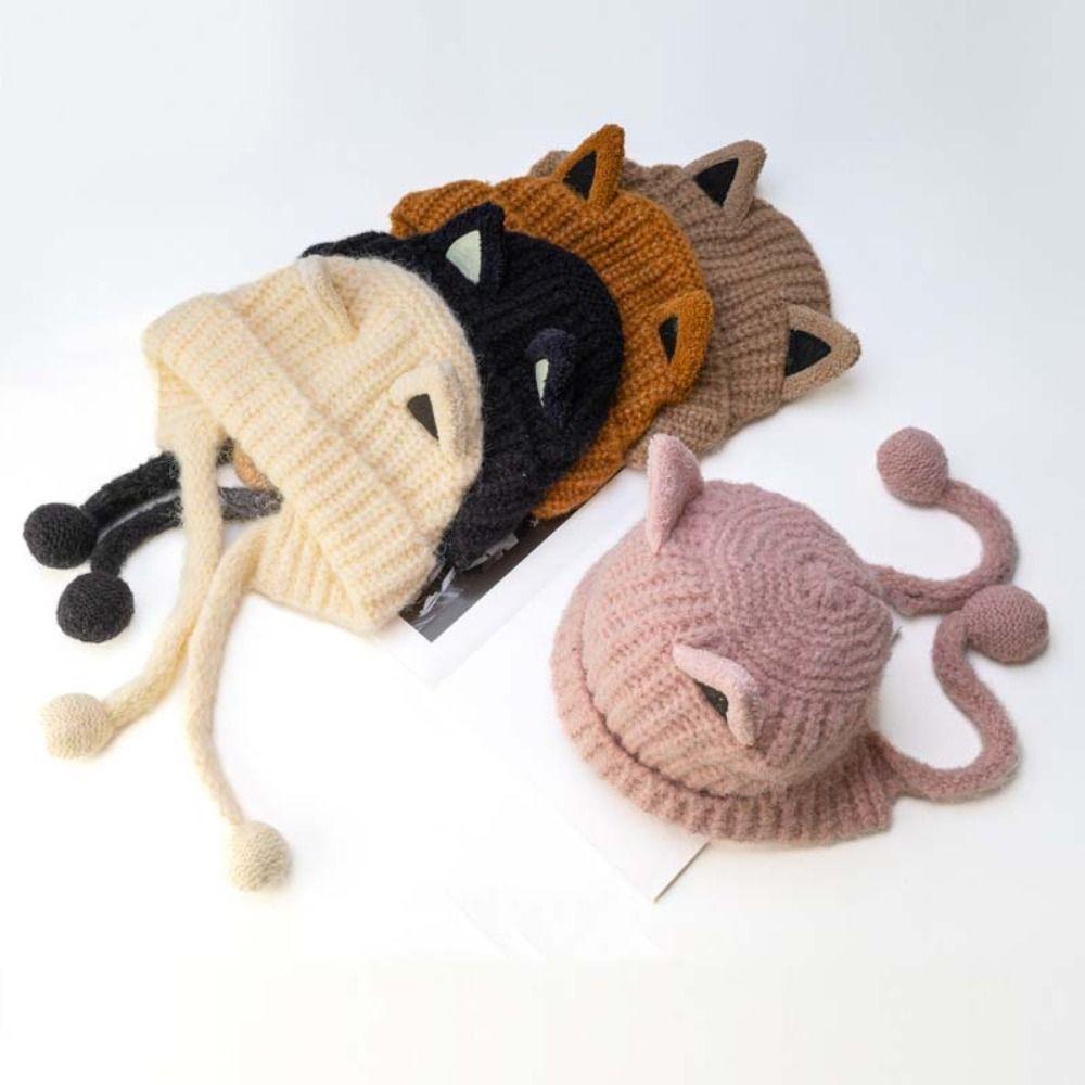 Ветрозащитная шапка с медвежьими ушками и кисточками, зимняя шапка-бомбер, вязаная шапка с кошачьими ушками для отдыха, уличная одежда