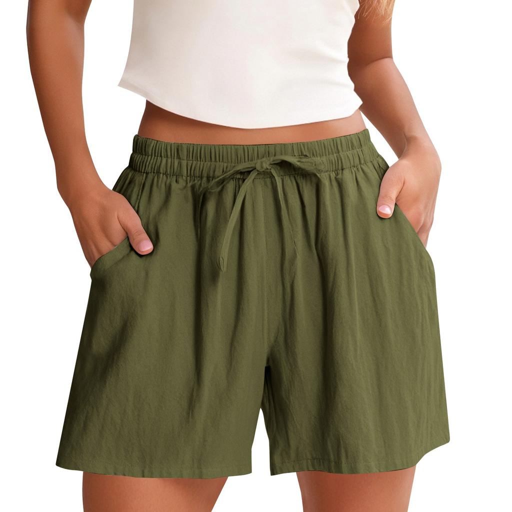 Women's Shorts High Waist Drawstring Knee Length Shorts Elastic Comfy Shorts With Pockets