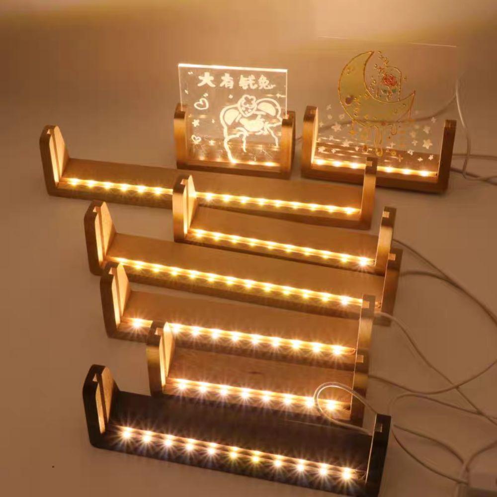 Non-slip LED Lighted Stand Warm Light Lighted Picture Frame Wooden Lighted Base Crystal Display