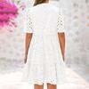 Women's Hollow Out Eyelet Dress Casual Short Sleeve V-neck Midi Dress Summer Beach Tiered Flowy A-line Sundress